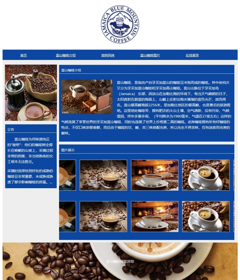 蓝山咖啡饮品5网页html+css留言表单精选下载